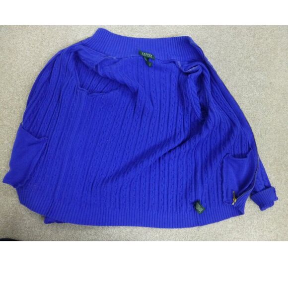 Lauren Ralph Lauren Blue Cable Knit Gold Zipper Zip Up Sweater - Picture 10 of 16